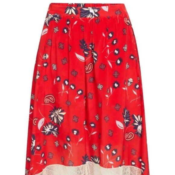 Zadig & Voltaire Red Asymmetric Print Silk Midi Length Skirt M - Picture 7 of 10